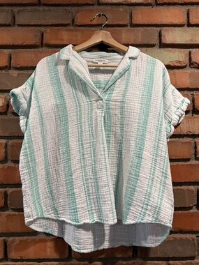 beachlunchlounge Mint and White Striped Cotton Gauze Top
